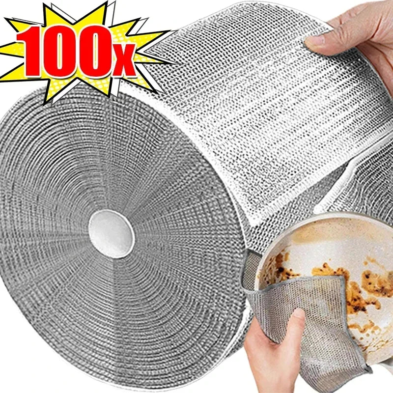 100 Pack Dual-Sided Steel Wire Cleaning Cloths for Kitchen Pots Pans and Dishes Heavy-Duty Microfiber Dish Rags