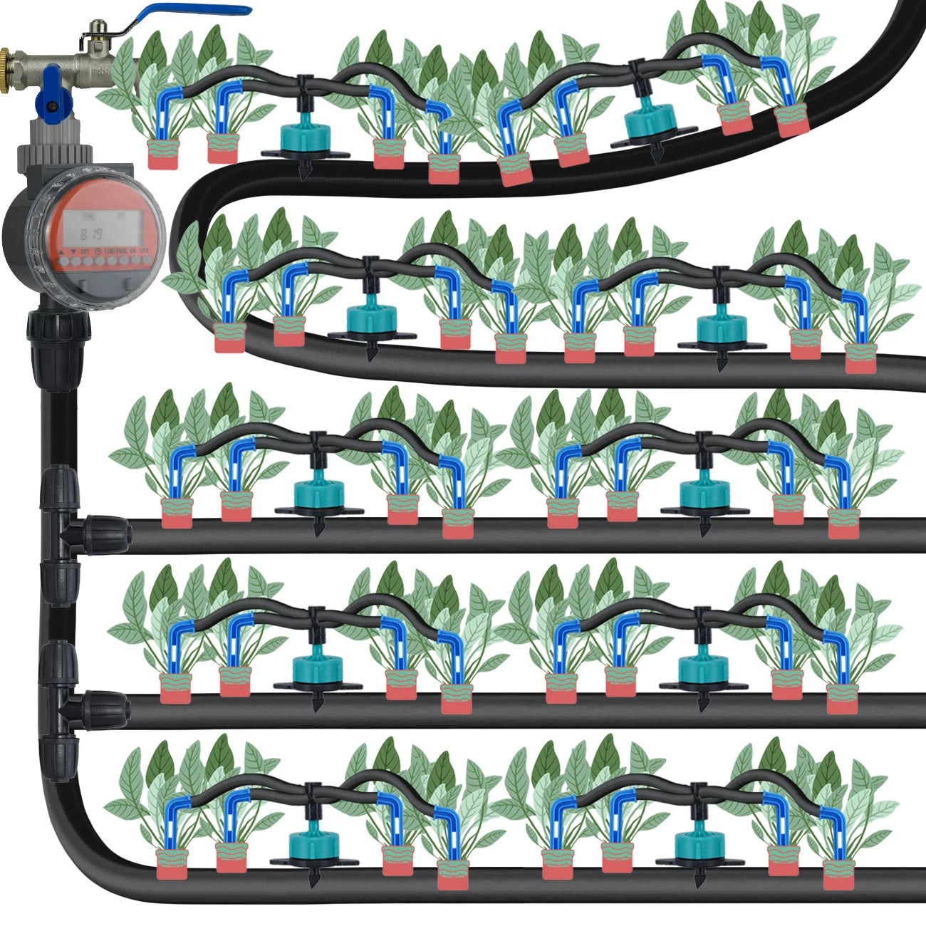 KESLA Greenhouse Drip Irrigation System 4-Way 3/5mm Automatic Watering Kit for Potted Plants 10 or 20 Sets
