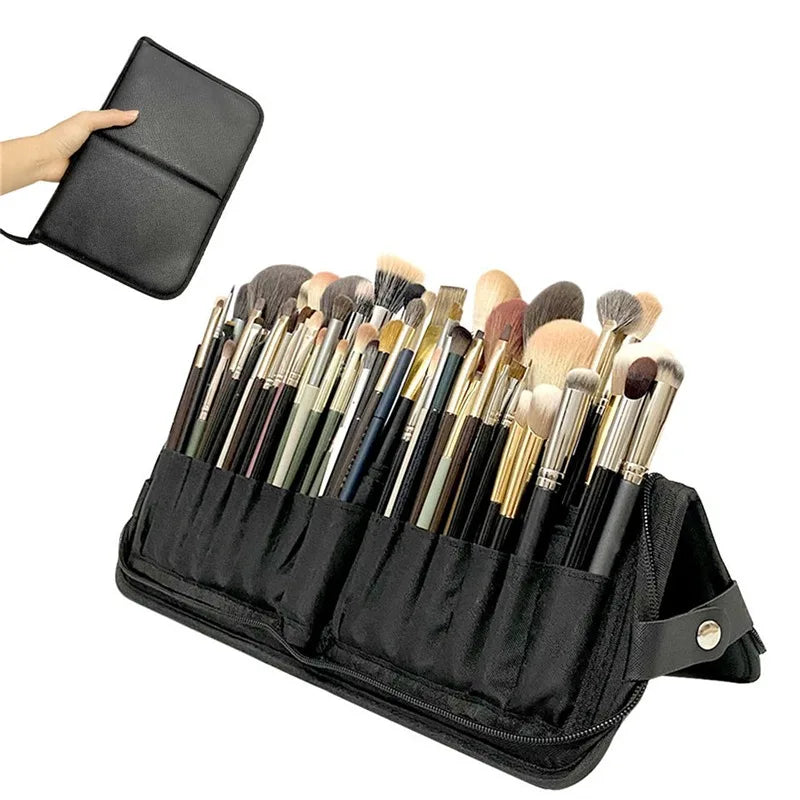 Women Foldable Makeup Brush Organizer Travel Cosmetic Pouch with High-Quality PU Material for Beauty Tools and Toiletries