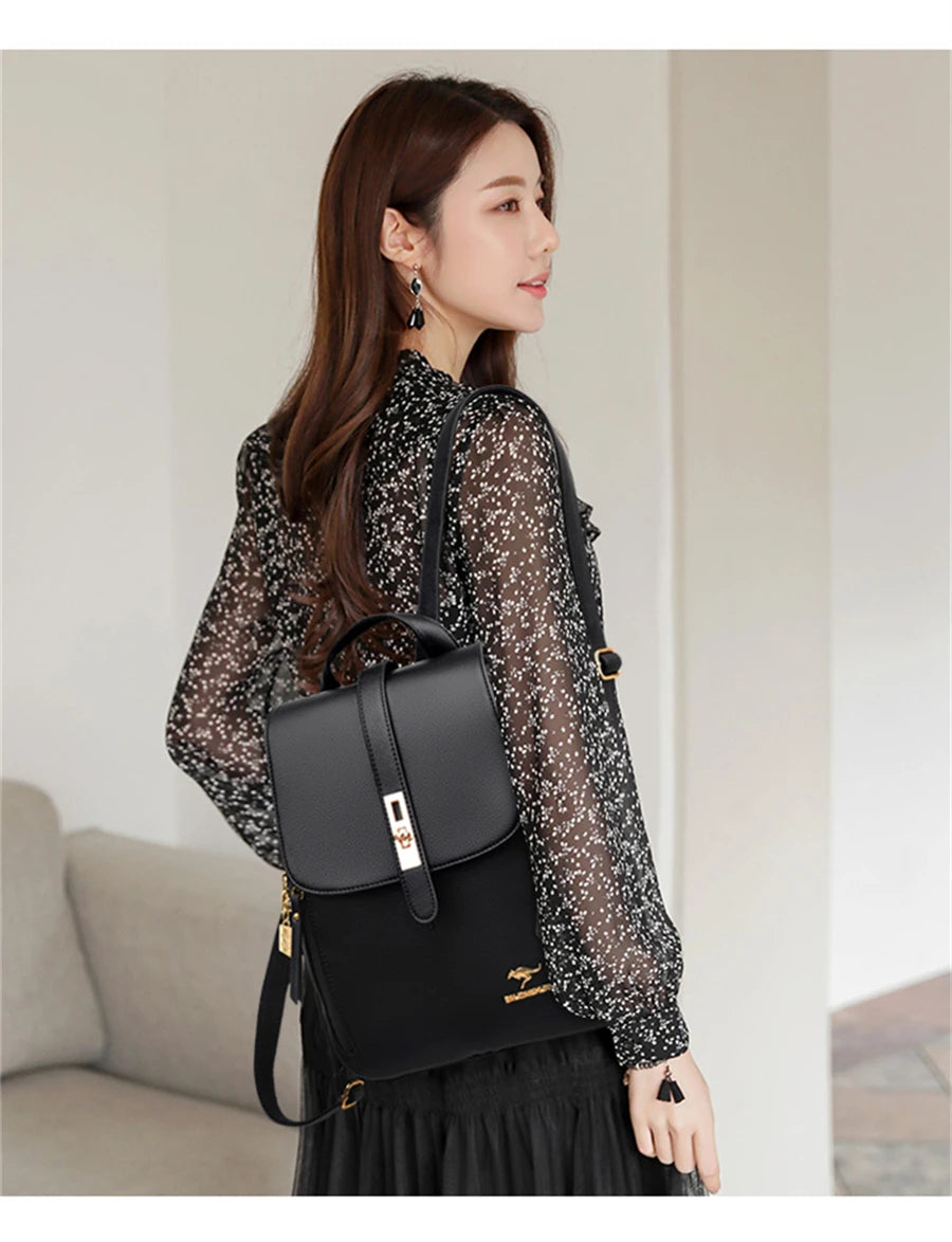 Luxury Women Leather Backpacks for Girls Casual Daypack