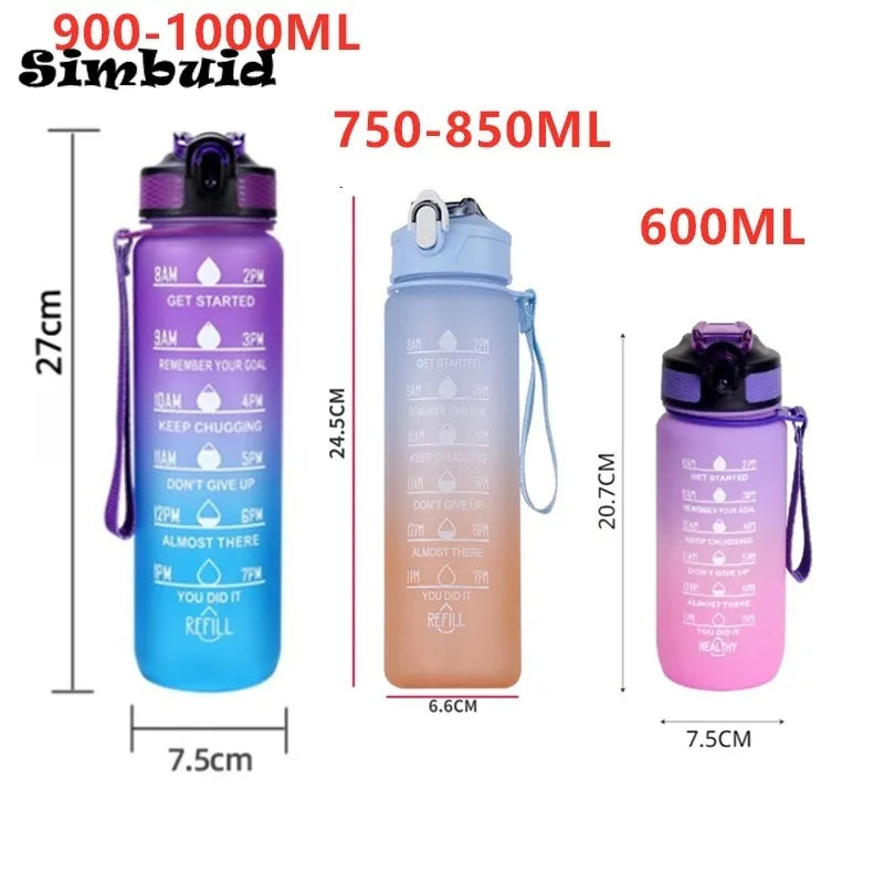 600ML Sports Water Bottle with Time Marker Leak-proof Fitness Cup