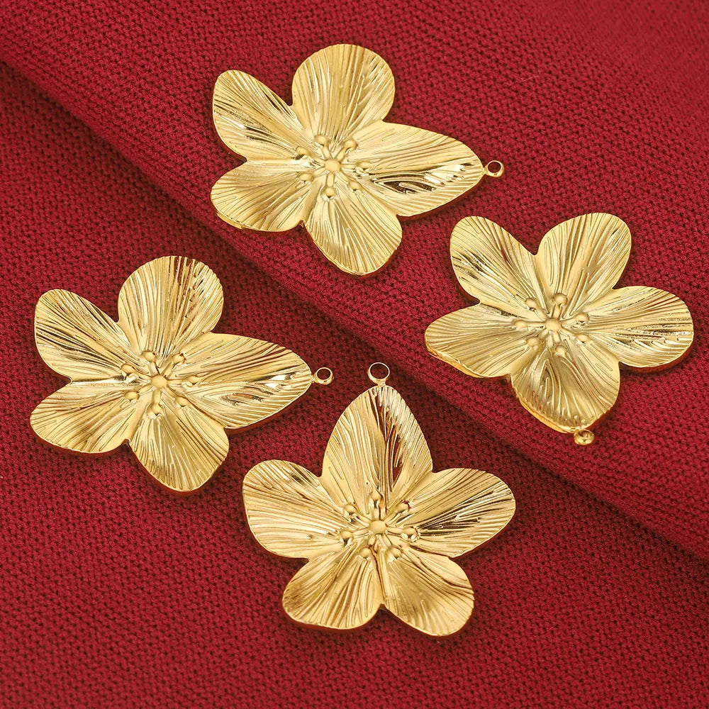 5PCS/LOT Stainless Steel Charms Large Flower Charm PVD Gold Plated Jewelry for Earring Necklace Bracelet Making