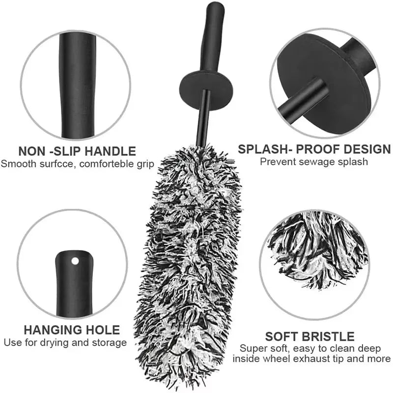 Car Wash Brush Microfiber Wheel Cleaning Gloves Non-Slip Handle