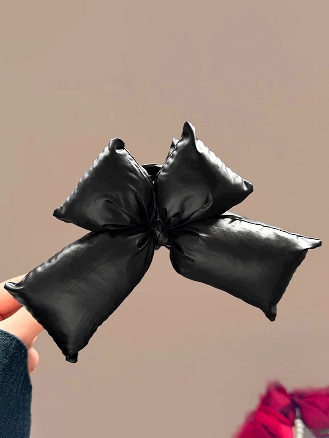 1 Pcs Black Leather Bow Claw Clip for Thick Hair