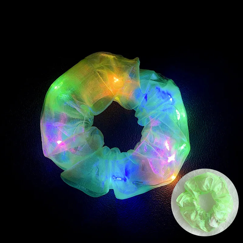10 Pack LED Glow Hair Scrunchies Light Up Elastic Hairbands for Neon Parties and Celebrations