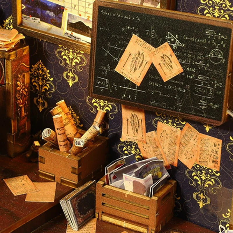 Wooden Doll House Bookcase Set DIY Toy with Furniture Gift