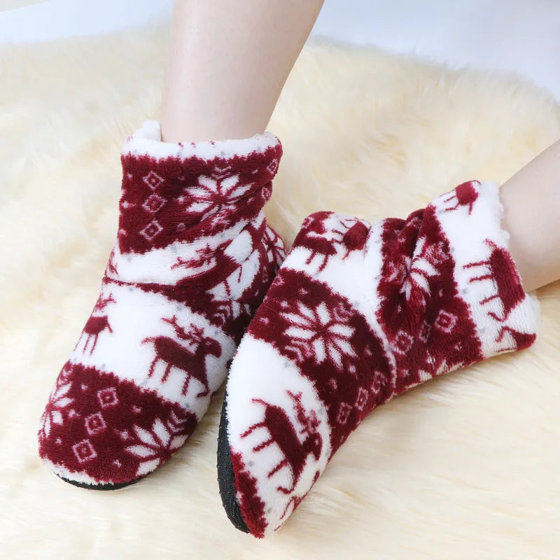 Winter Socks Shoes Woman Christmas Elk Slippers Warm Plush