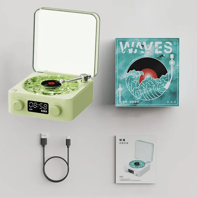 Retro Bluetooth Turntable Speaker with White Noise and RGB Light Effects