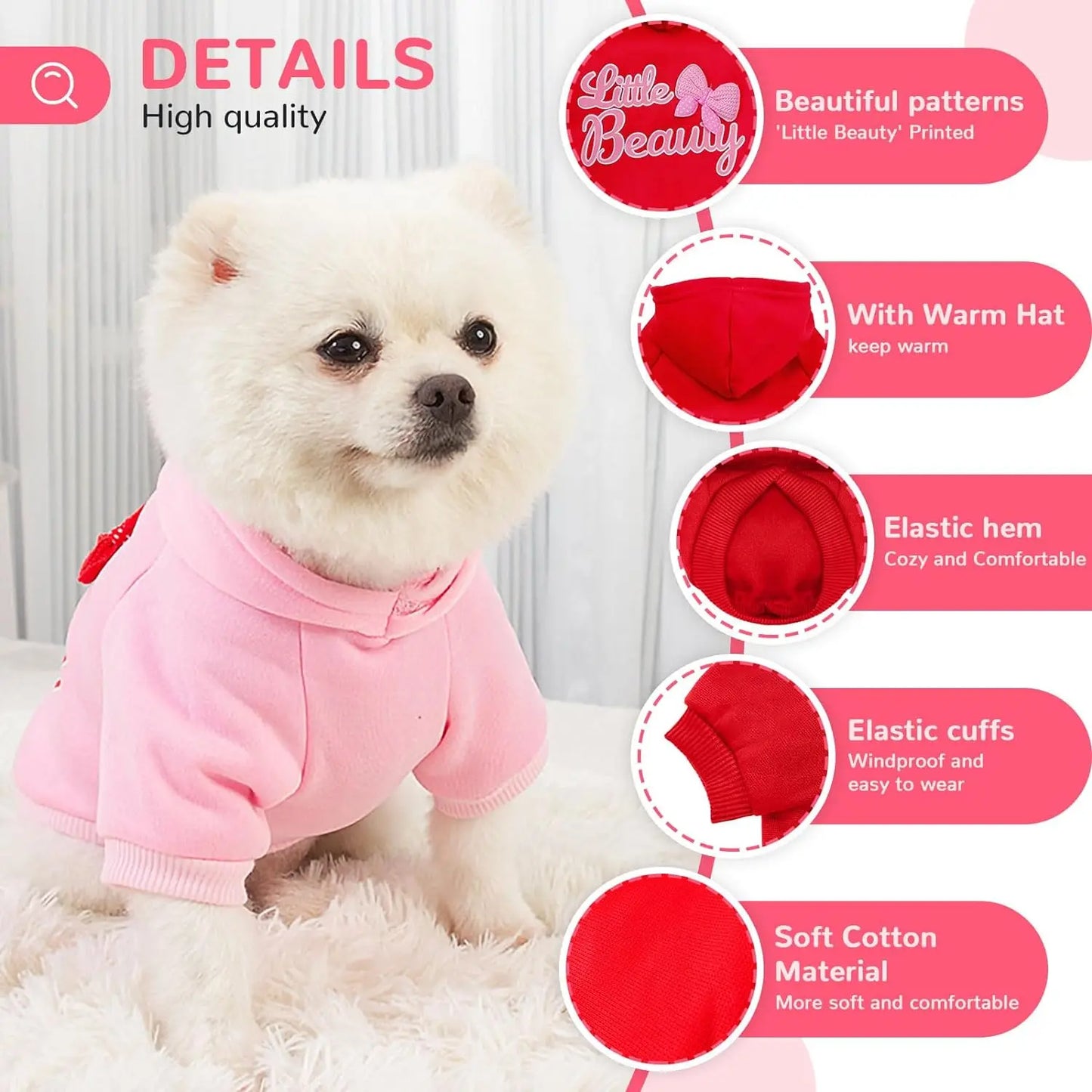 Small Medium Dog Hoodies Fleece-Lined Hooded Sweater, Autumn Winter Dog Clothes Puppy Pullover with Leash Hole Pet Apparels