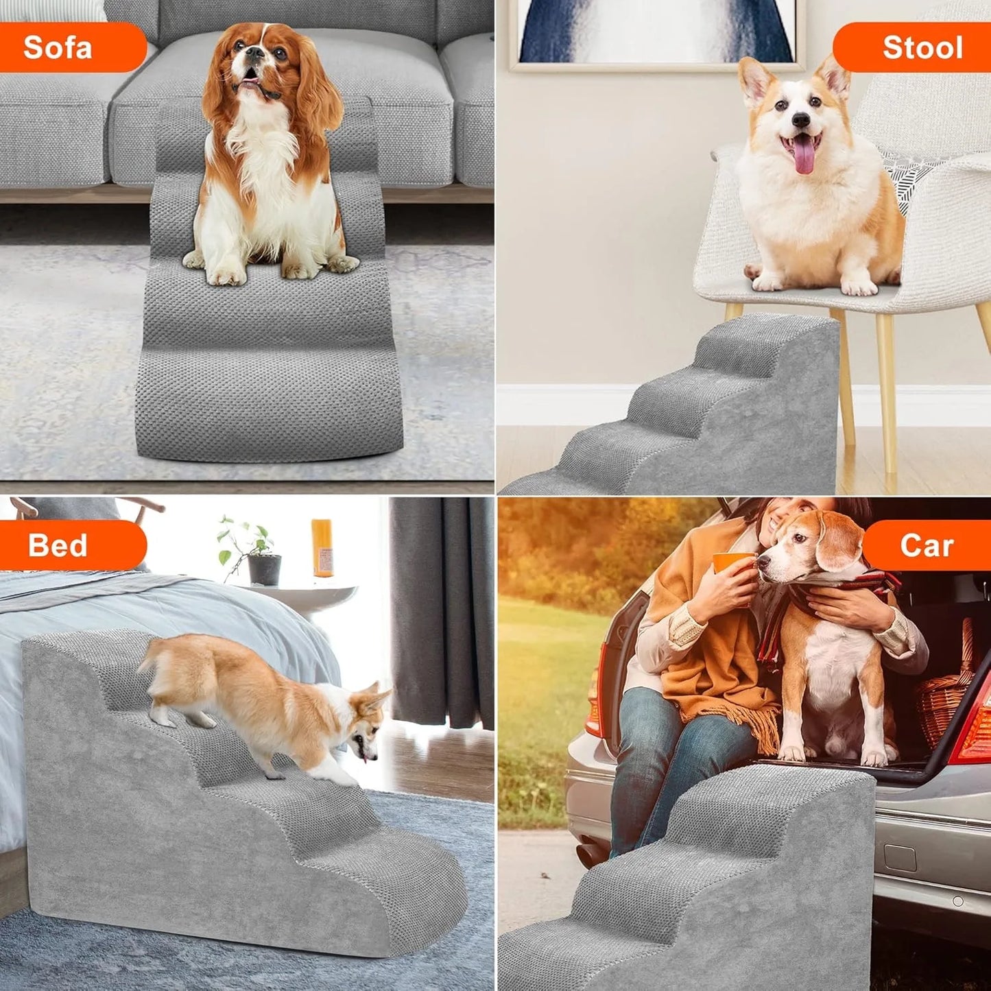 Pet Stairs for Large Dogs and Cats High Density Soft Foam Extra Wide Non-Slip Steps for High Beds and Couches
