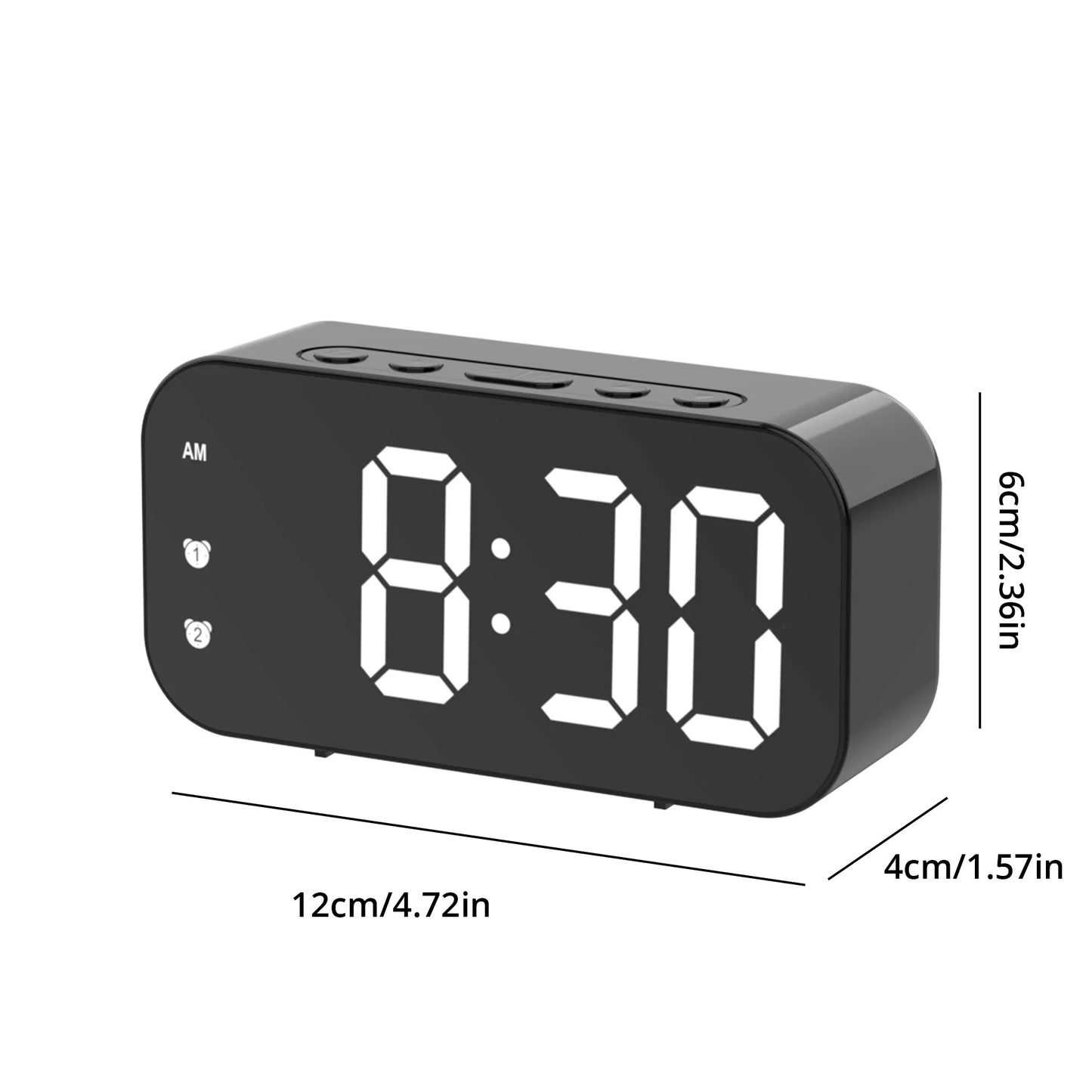 LED Mirror Table Clock with Digital Alarm and Snooze Function