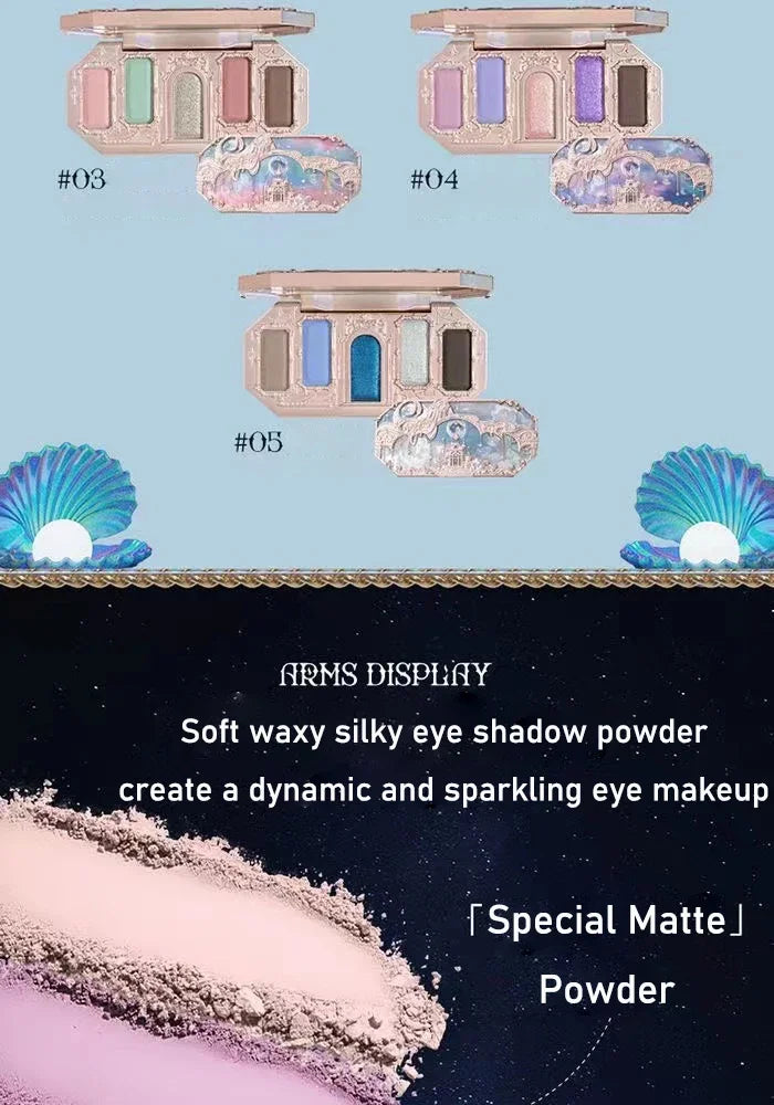 Flower Knows Moonlight Mermaid Eyeshadow Palette 8 Color Eye Makeup with Matte Shimmer and Glitter Finishes for Stunning Looks