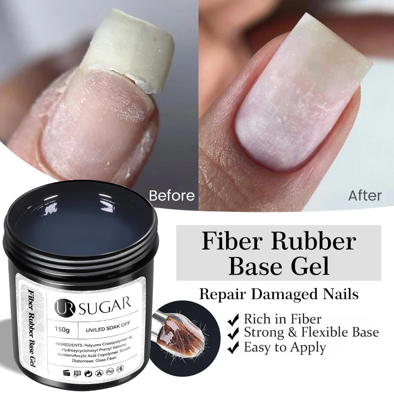 UR SUGAR 150g Semi Permanent Nail Gel Polish Fiber Rubber Base for Acrylic Nail Art Manicure