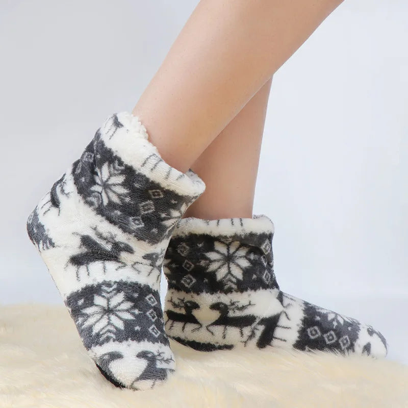 Winter Socks Shoes Woman Christmas Elk Slippers Warm Plush