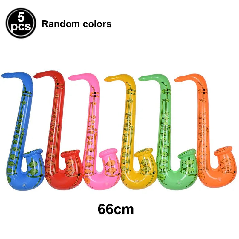 5 Piece PVC Musical Instrument Inflatable Balloon Set with Guitar and Microphone for Kids Birthday and Retro Party Decorations