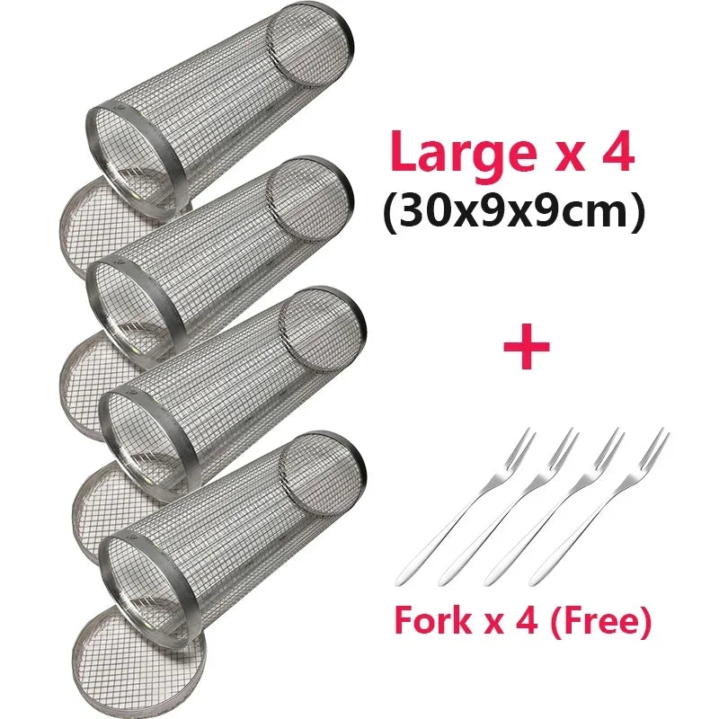 Rolling BBQ Basket – Stainless Steel Grilling Mesh Rack for Vegetables, Fish & Meat, Ideal for Camping BBQs