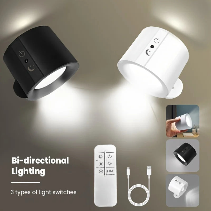 Rechargeable Magnetic LED Wall Lamp with 360 Degree Rotation and Wireless Remote Control