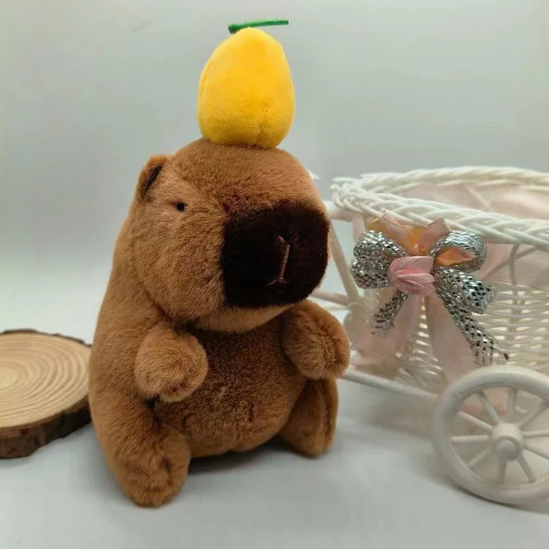 Strawberry Hat Capybara Plush Toy Keychain and Backpack Pendant