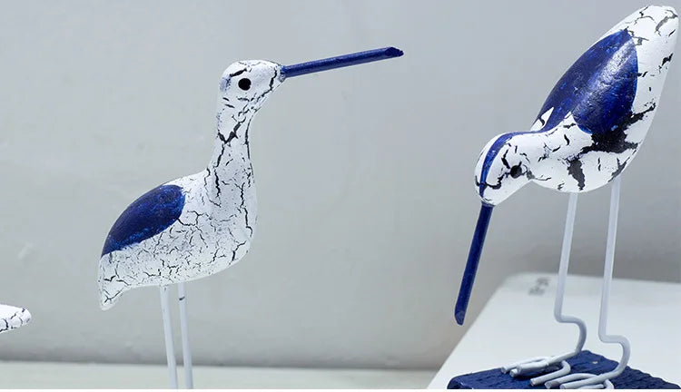 3 Piece Wooden Seagull Figurine Set Nautical Coastal Decorations for Beach Room and Garden