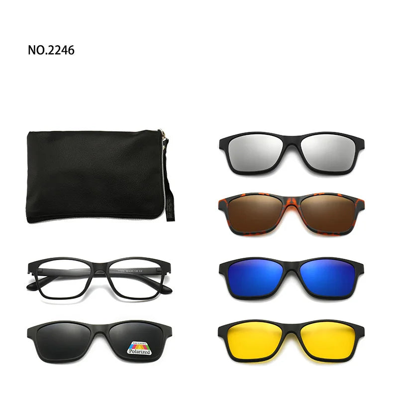 6 In 1 Spectacle Frame Men Women with Clip On Polarized Sunglasses