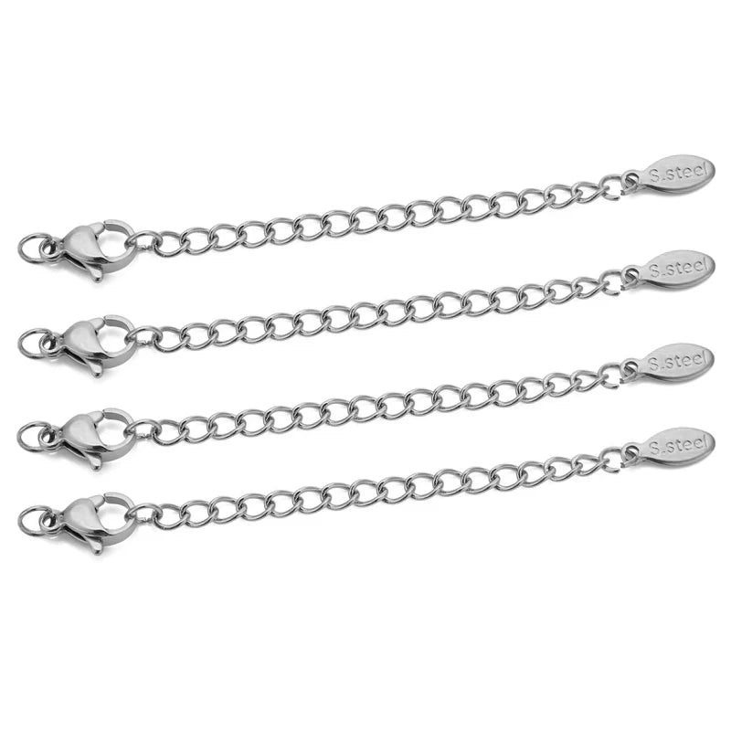 10pcs Stainless Steel Extension Chains with Lobster Clasps for DIY Necklace and Bracelet Making Supplies
