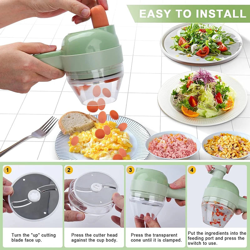 5 in 1 Electric Vegetable Cutter Set Portable Wireless Food Processor for Garlic Pepper Meat