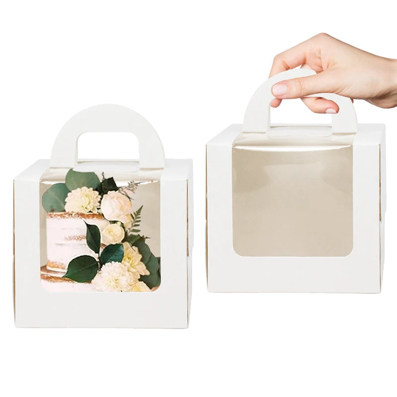 5 or 10 Pack Window Cake Packaging Boxes Portable Paper Gift Boxes for Weddings Birthdays and Baby Showers