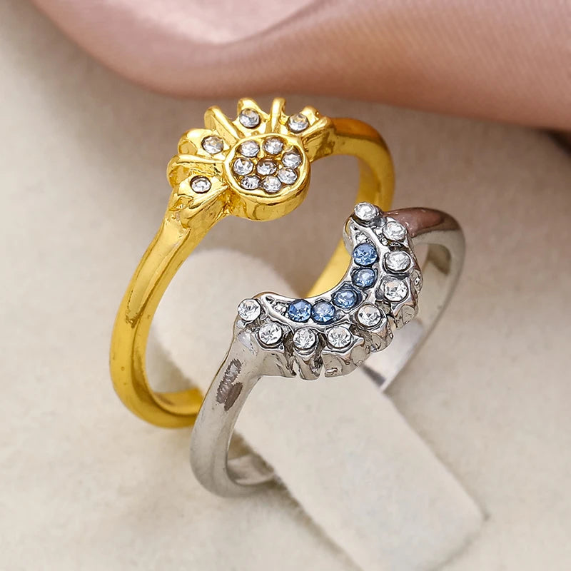 2pc Set Summer Couple Ring Set Sky Blue Moon Sun Jewelry