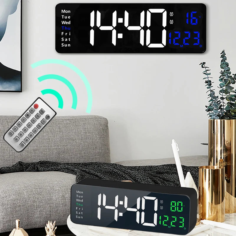 Smart Mute LED Electronic Wall Clock with Thermometer and Alarm