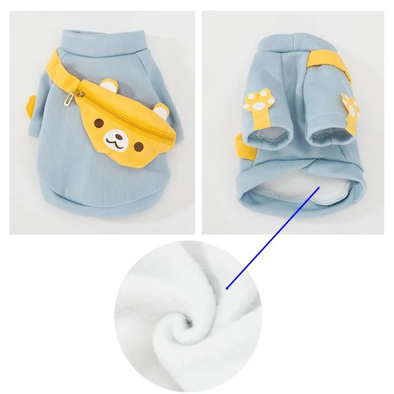 Autumn Winter Pet Dog Warm Clothes Fleece Dog Hoodies Coat with Messenger Bag Chihuahua French Bulldog Pullover Dog Girl Costume