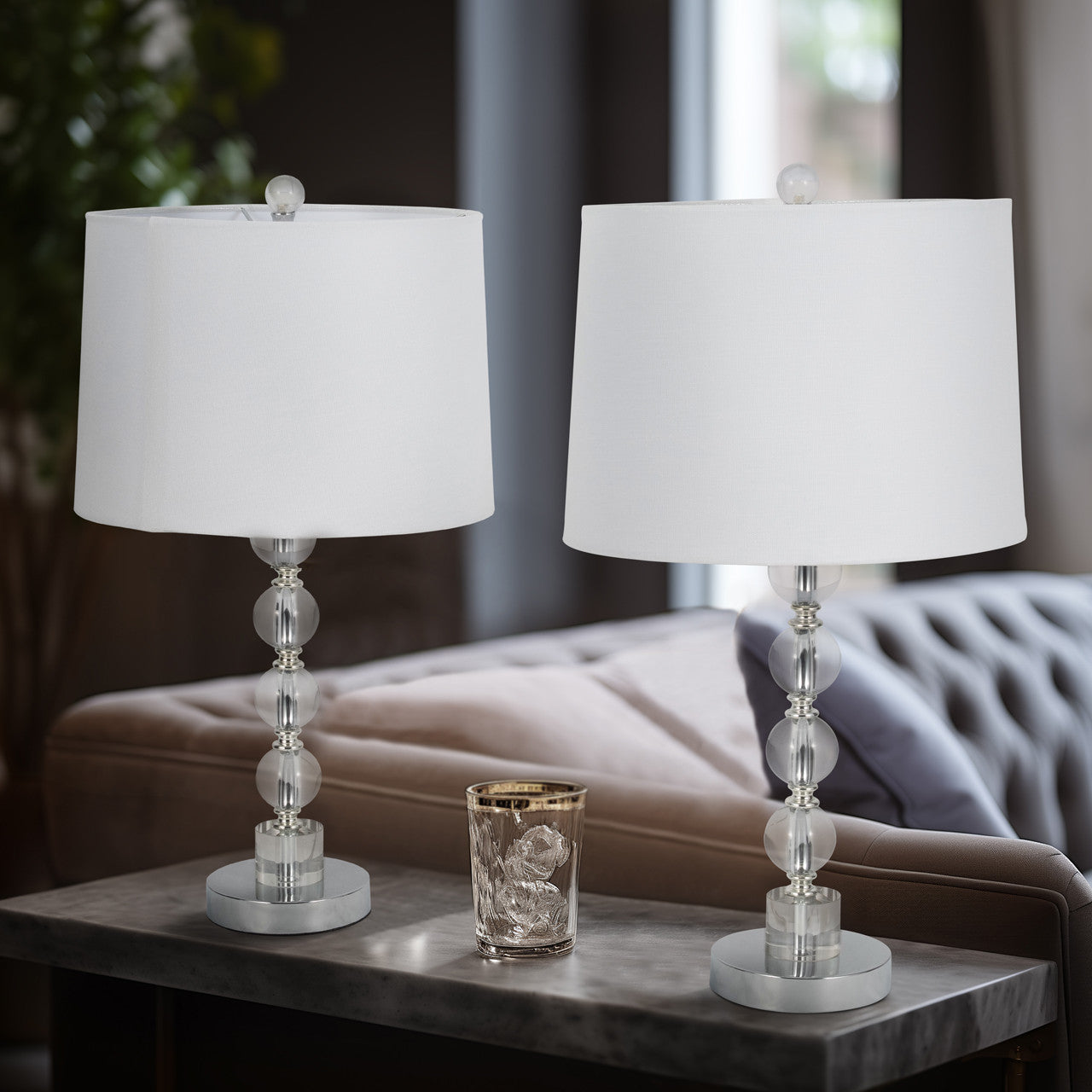 Sagebrook Home 22" Crystal Table Lamp (2-Pieces) - Silver