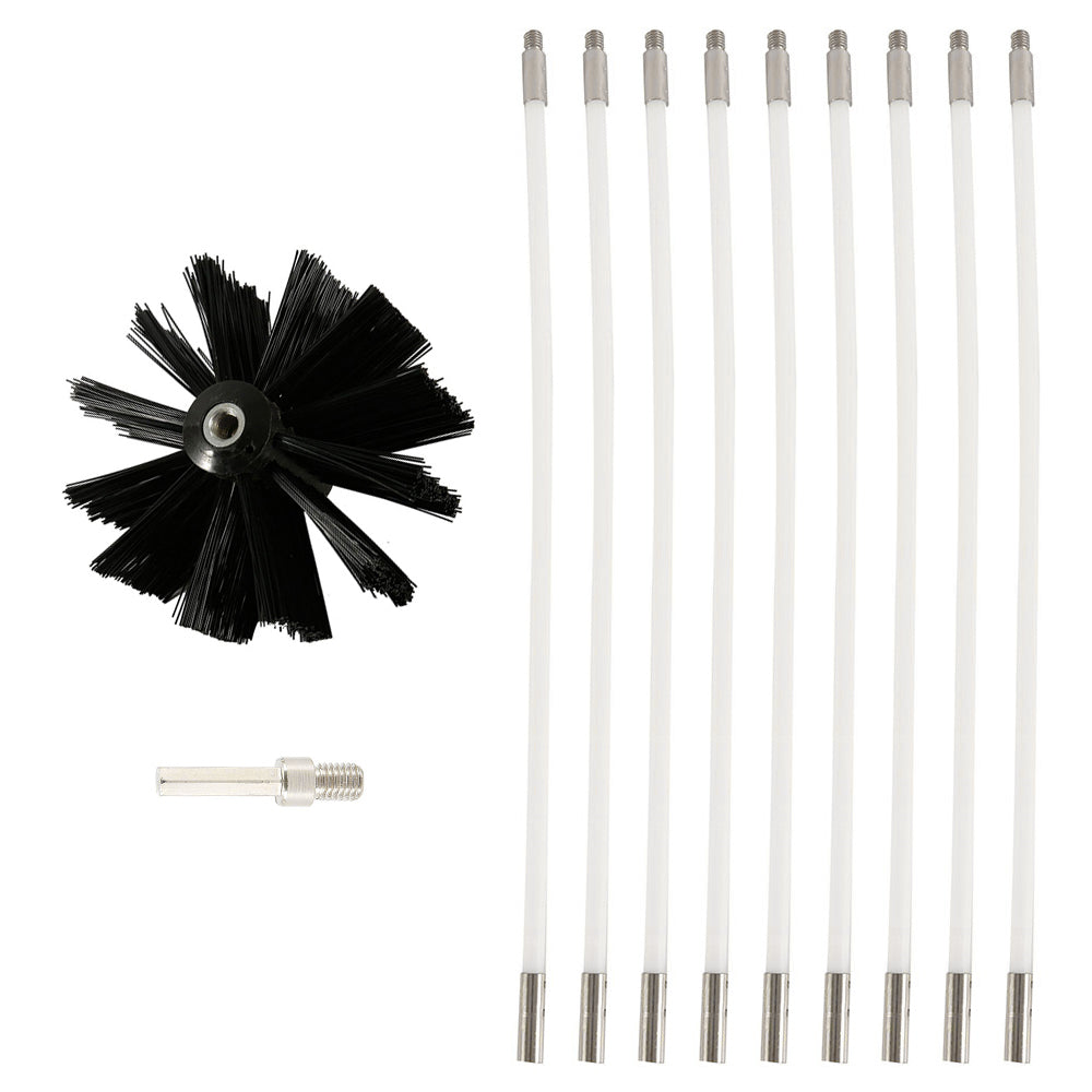 Chimney Cleaning Brush Set with Extendable Long Handle and Flexible Rods 9 to 18 Pieces for Efficient Chimney and Roof Cleaning