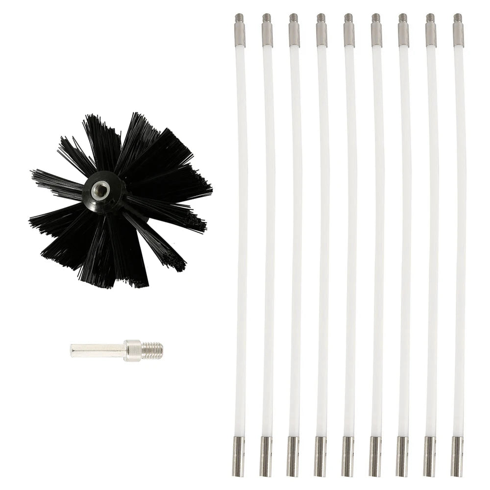 Chimney Cleaning Brush Set with Extendable Long Handle and Flexible Rods 9 to 18 Pieces for Efficient Chimney and Roof Cleaning