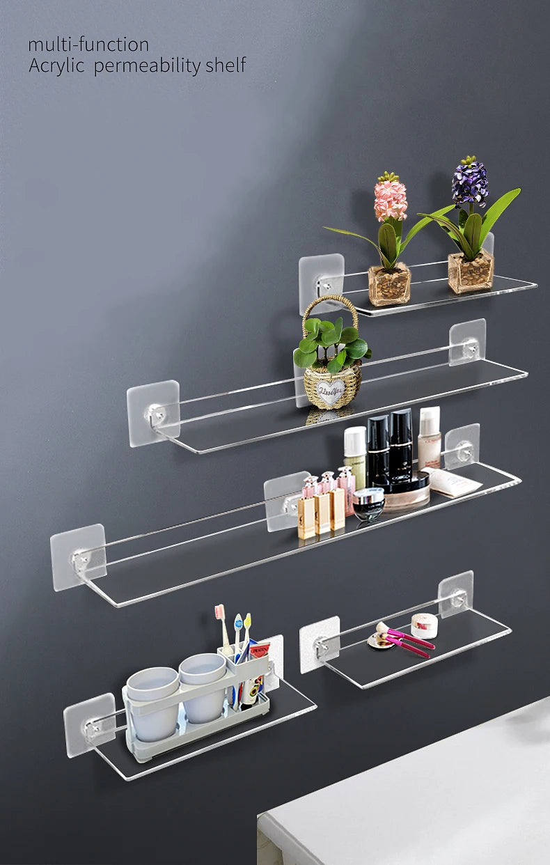 Storage Rack Acrylic Shelf Clear Wall Mounted Floating Ledge Organizer