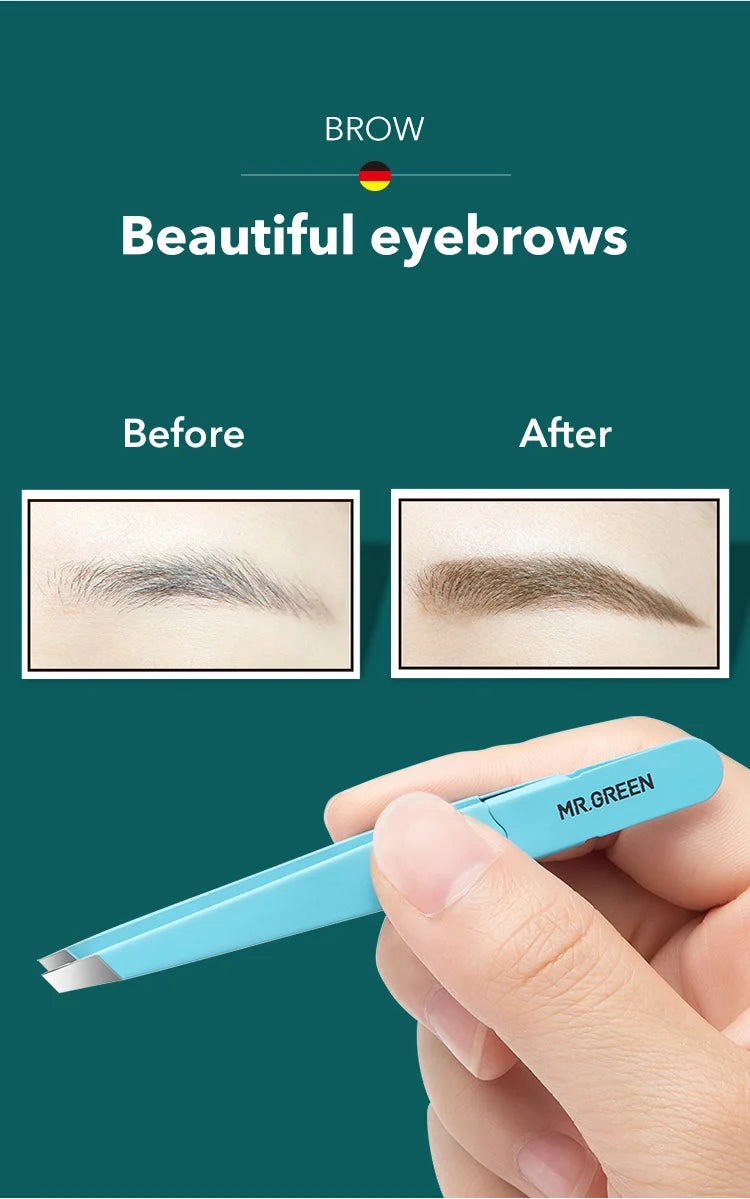 MR Green Stainless Steel Slanted Eyebrow Tweezers Colorful Beauty Tool for Precision Hair Removal