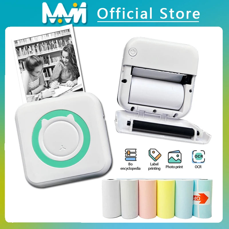 Portable Mini Thermal Printer Wireless BT 203dpi Label Memo Printing