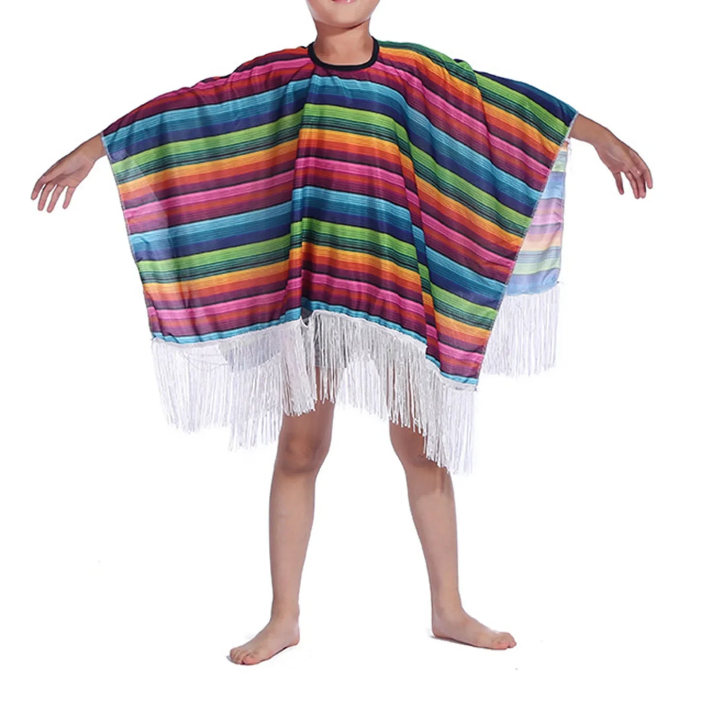 Mexican Party Costume for Kids and Adults with Colorful Cloak Wide Brimmed Sombrero
