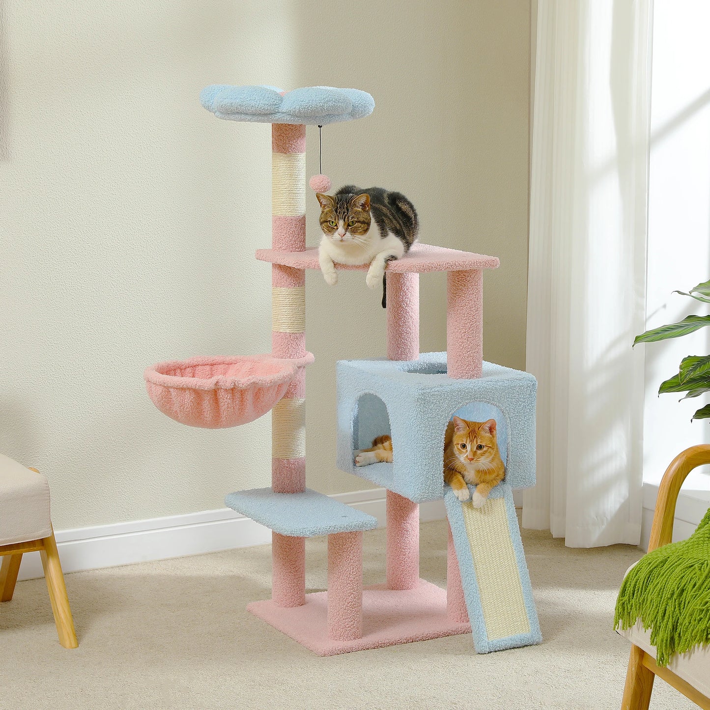 Flower Cat Tree Multi-Level Tower with Sisal Posts and Top Perch