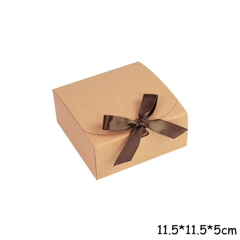 5 Piece Black and White Kraft Paper DIY Gift Box Set with Bow Ribbon for Weddings and Parties