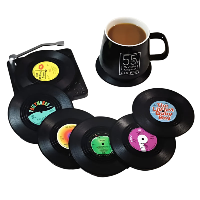 Retro Vinyl Record Coasters Set - Heat Resistant Anti Slip Drink Mats for Home Decor - Available in 6 4 2 Pieces