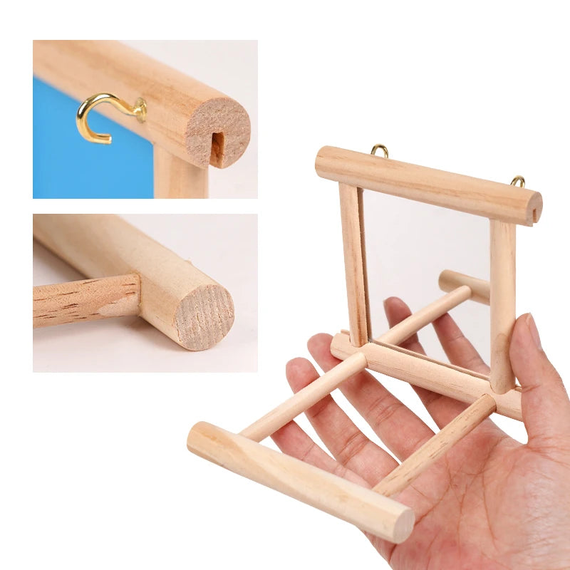Bird Mirror Wooden Interactive Play Toy With Perch For Small Parrot Budgies Cockatiel Parakeet Conure Lovebird Cage Accessories