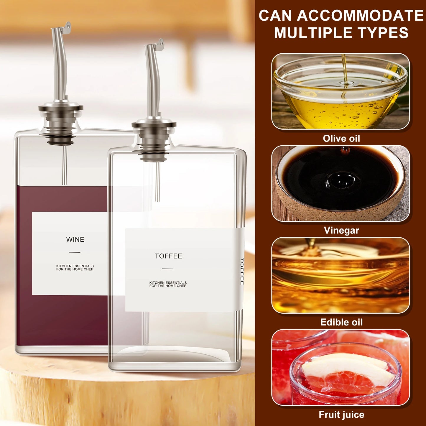 Glass Olive Oil and Vinegar Dispenser Bottle 350ml with Sort Sticker Stylish Kitchen Gadget