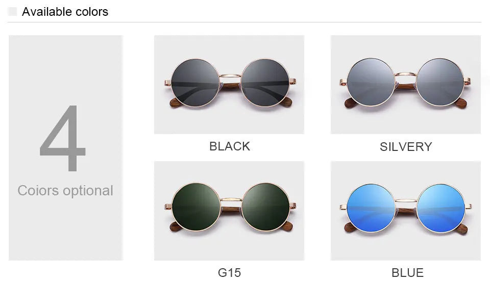 Oi Wood Retro Round Sunglasses For Men Women Polarized Blue Mirror Eyewear 8024