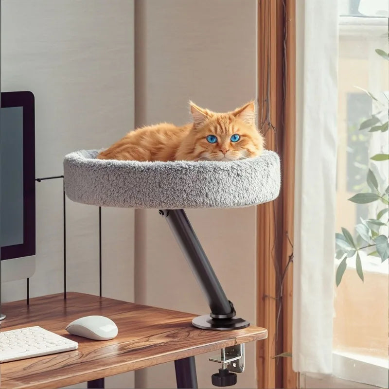 Desktop Cat Bed Round Indoor Cats Comfortable Soft Desk Nest Pet Bed for Kitten Adjustable Height Cat Climbing Frame for Desk