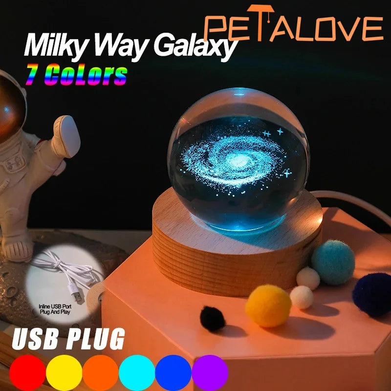 Crystal Ball LED Night Light 3D Saturn Solar System Lamp