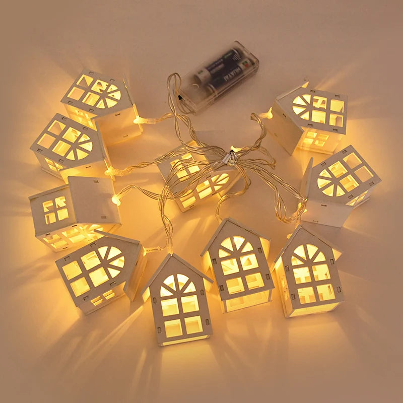 2M 10LED Wooden House LED Fairy Light String for Christmas Home Decor and Tree Ornaments