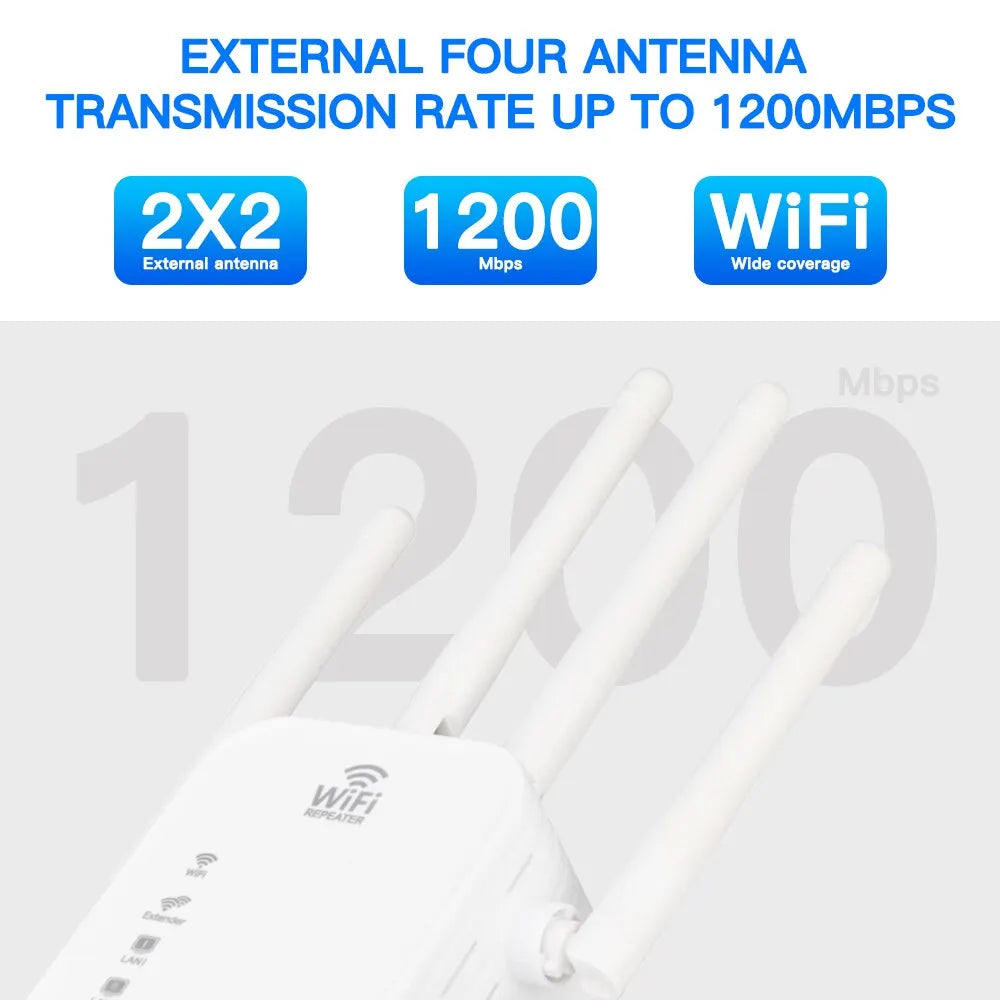 1200Mbps Dual Band WiFi Repeater Signal Extender for Home