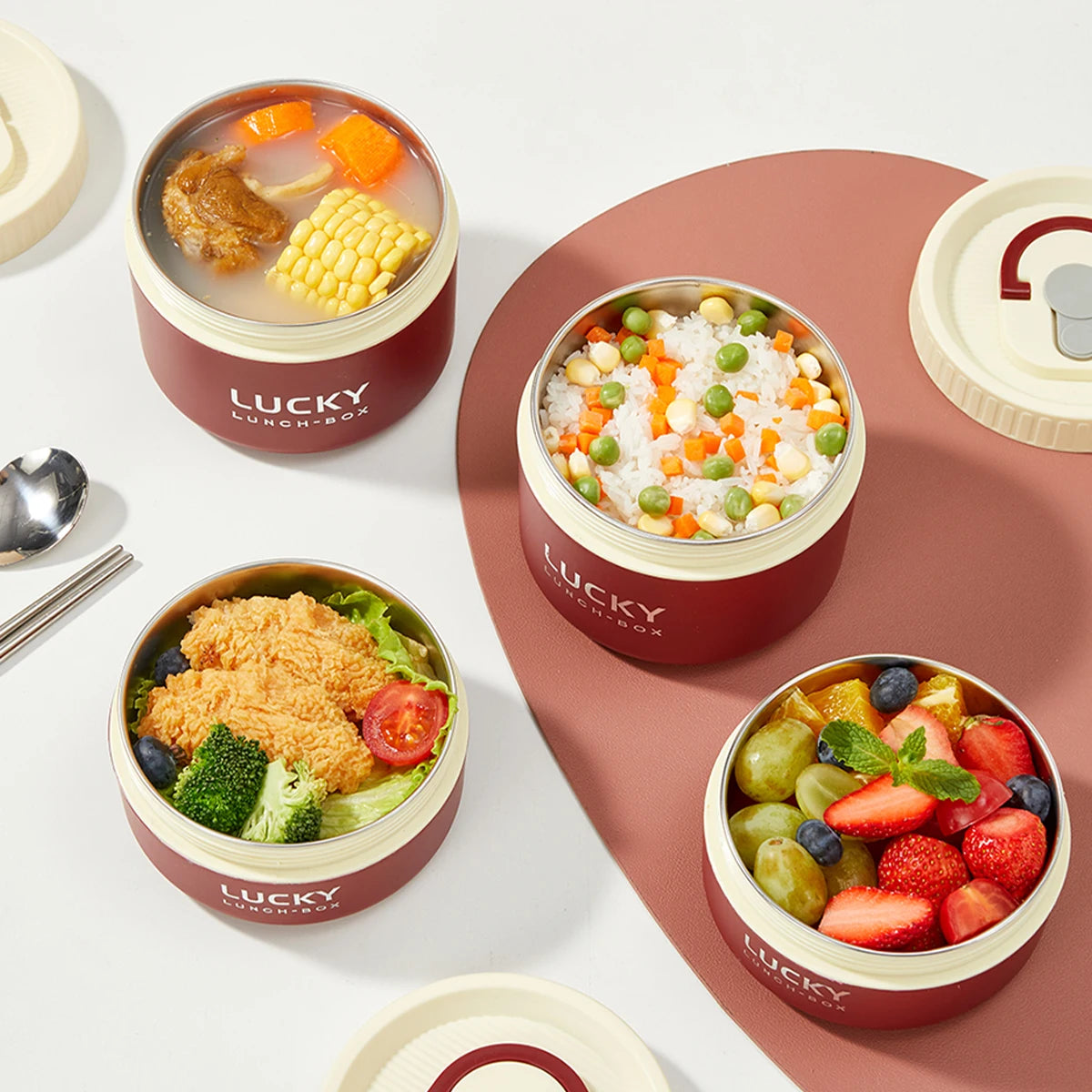 WORTHBUY Portable 304 Stainless Steel Insulated Bento Lunch Box With Thermal Bag Cutlery Leak Proof Container Set