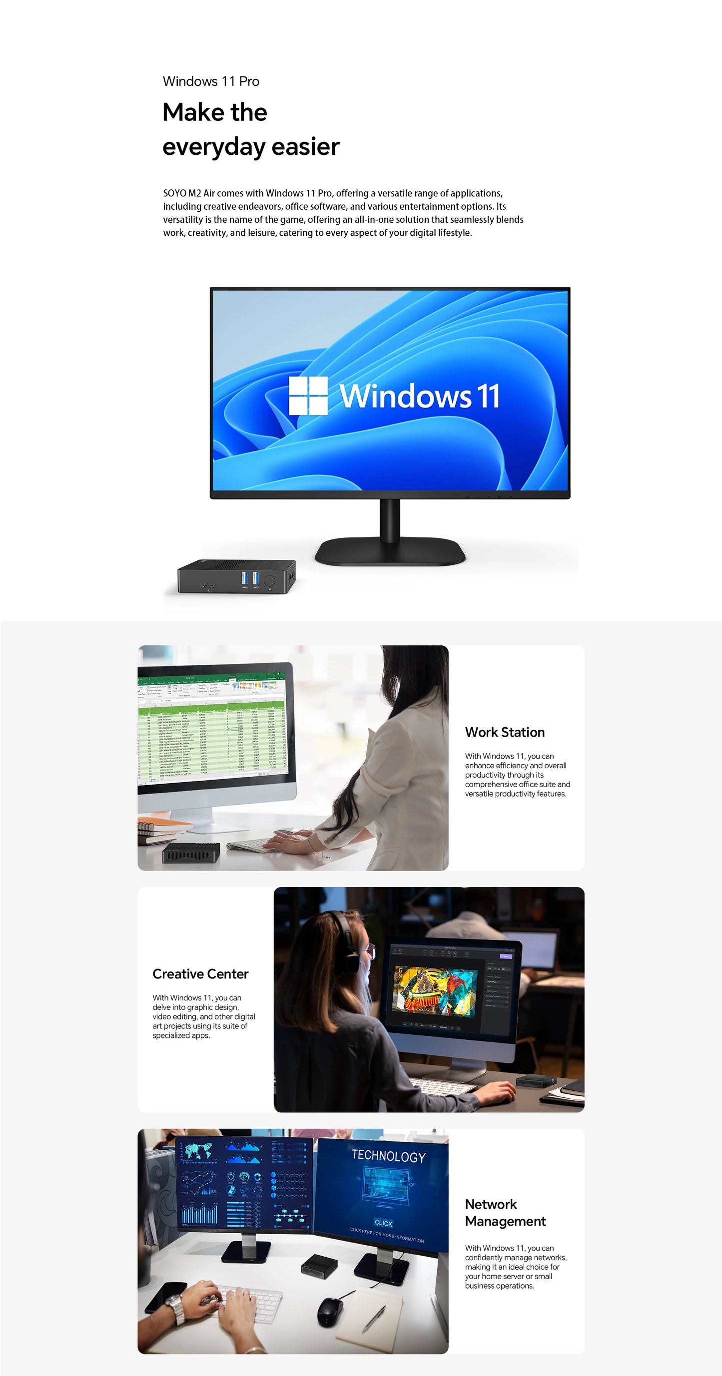 SOYO M2 Air Mini PC: 6GB RAM, 128GB EMMC, Intel N4000, Windows 11 Pro - Compact for Home, Business & Gaming