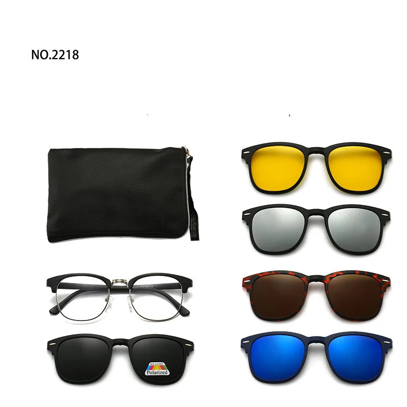 6 In 1 Spectacle Frame Men Women with Clip On Polarized Sunglasses